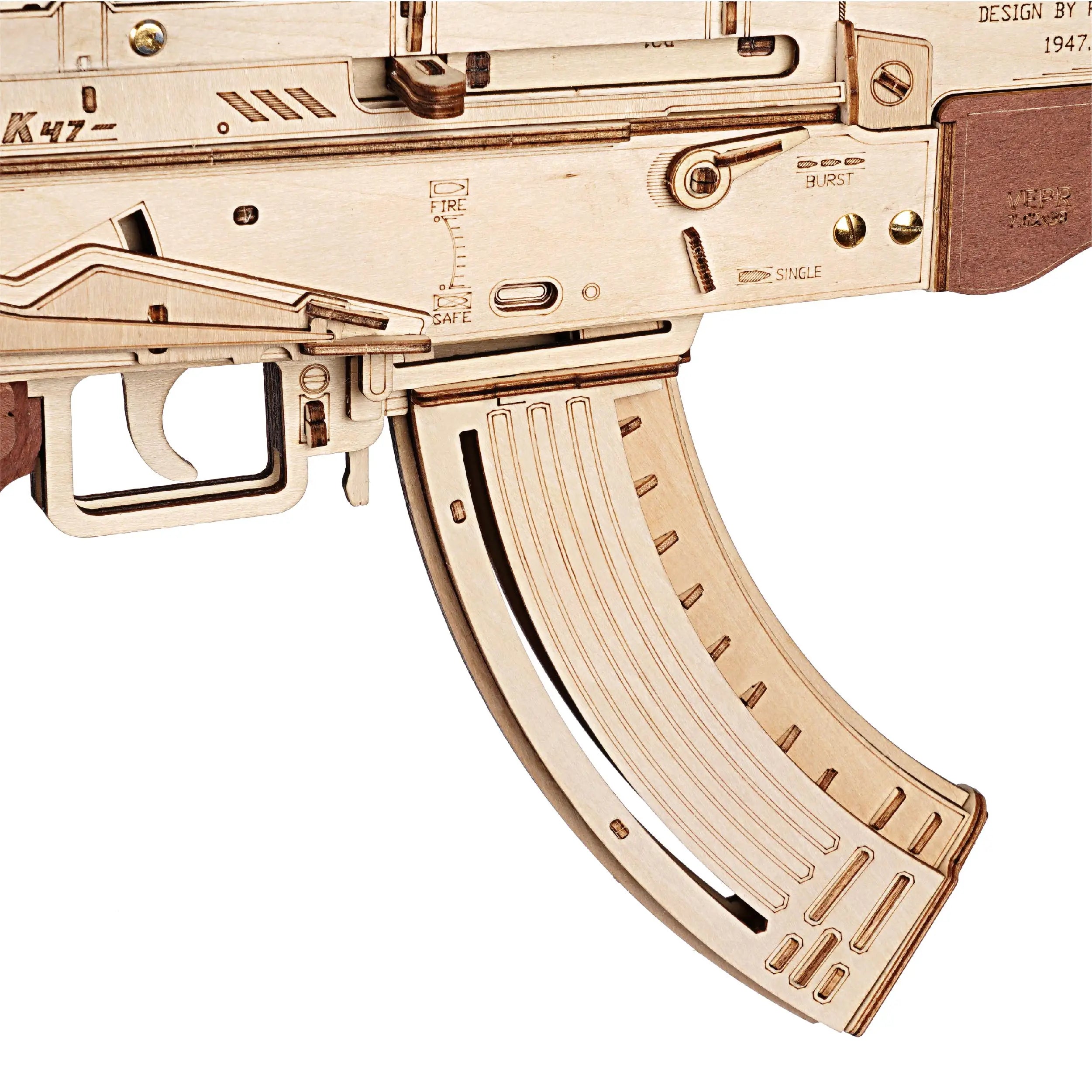 Robotime Rokr Automatic Rifle AK47 3D Wooden Gun Funny DIY Building Block Toys for Kids Adults Justice Guard Wooden PuzzleLQ901