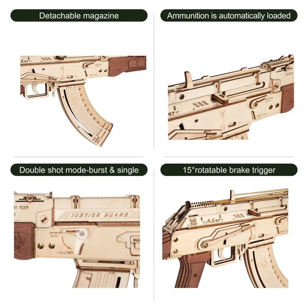 Robotime Rokr Automatic Rifle AK47 3D Wooden Gun Funny DIY Building Block Toys for Kids Adults Justice Guard Wooden PuzzleLQ901