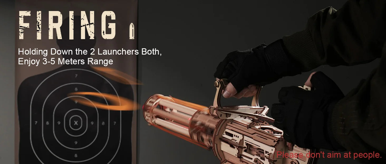 Robotime Rokr Rotating-Barrel Machine Gun Toy with Light 3D Wooden Puzzle for Kids Adults Building Block Rokr Puzzle Kits