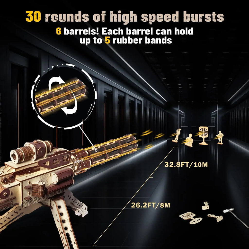 VATOS 3D Wooden Gatling Machine Gun Toy Christmas Gift for Kids Boy Adult 344pcs Wooden Puzzle Building Model Gun Shooting Games