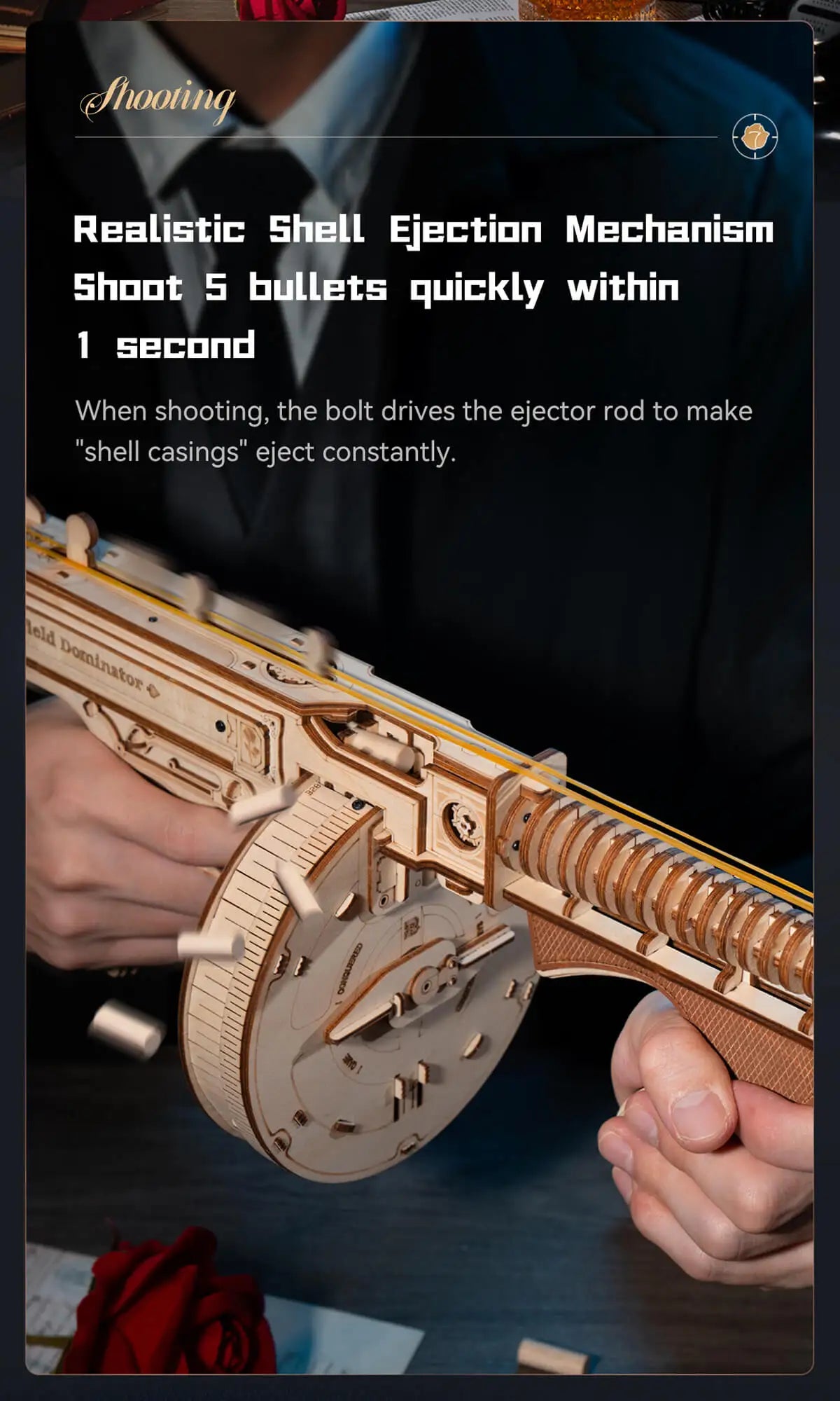 Robotime ROKR Thompson Submachine Gun Toy for Adults Teens Funny Building Block Sets Easy Assembly 3D Wooden Puzzle  LQB01