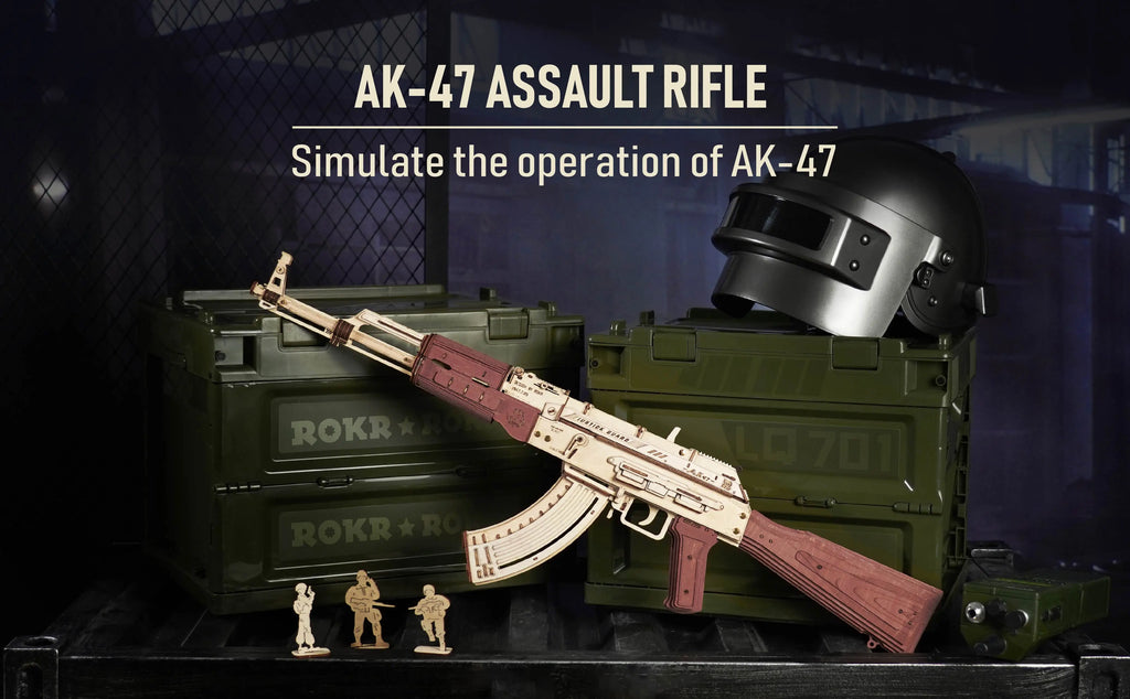 Robotime Rokr Automatic Rifle AK47 3D Wooden Gun Funny DIY Building Block Toys for Kids Adults Justice Guard Wooden PuzzleLQ901