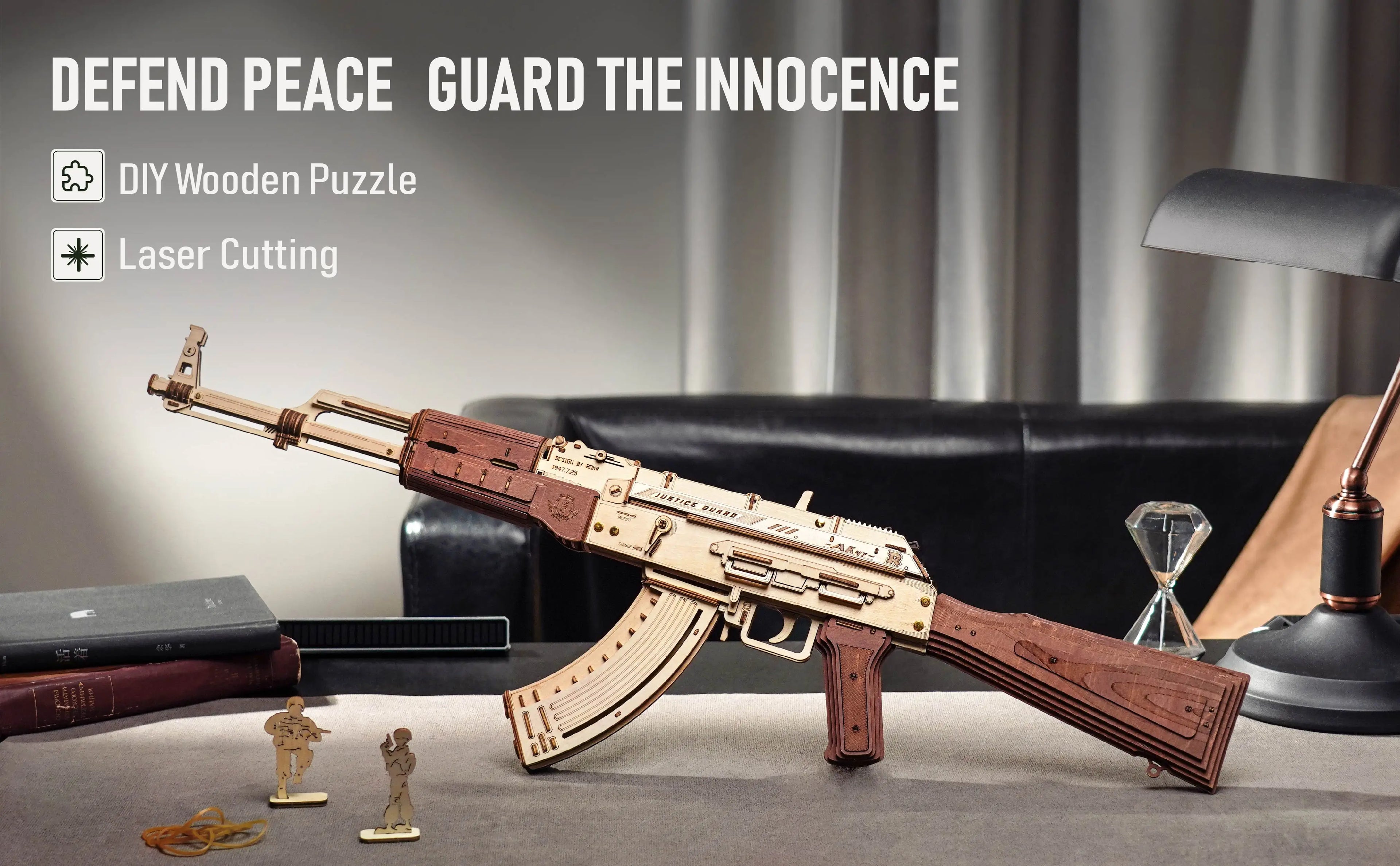 Robotime Rokr Automatic Rifle AK47 3D Wooden Gun Funny DIY Building Block Toys for Kids Adults Justice Guard Wooden PuzzleLQ901