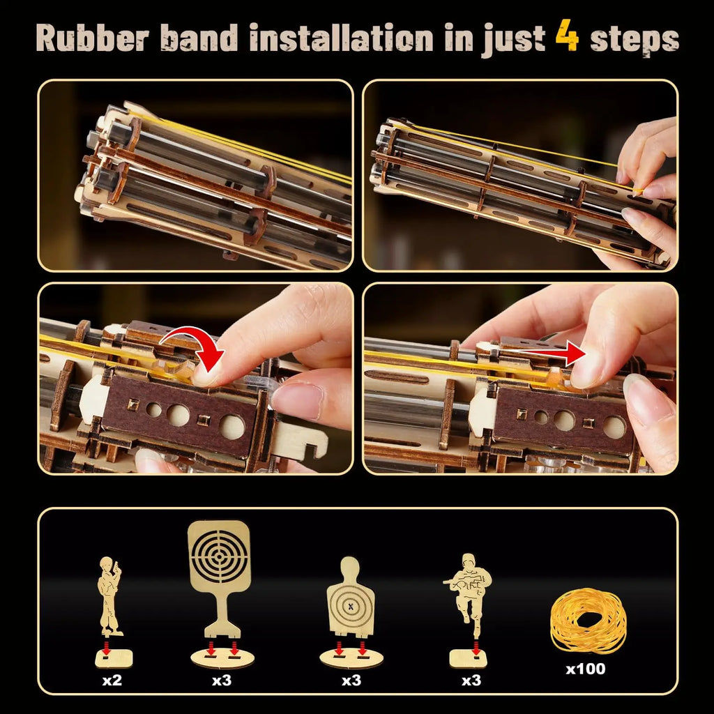 VATOS 3D Wooden Gatling Machine Gun Toy Christmas Gift for Kids Boy Adult 344pcs Wooden Puzzle Building Model Gun Shooting Games