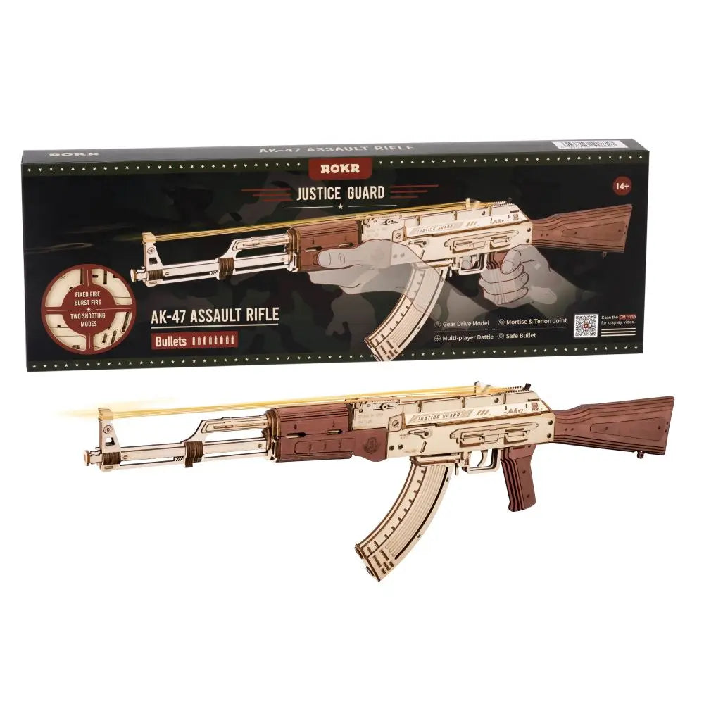 Robotime Rokr Automatic Rifle AK47 3D Wooden Gun Funny DIY Building Block Toys for Kids Adults Justice Guard Wooden PuzzleLQ901