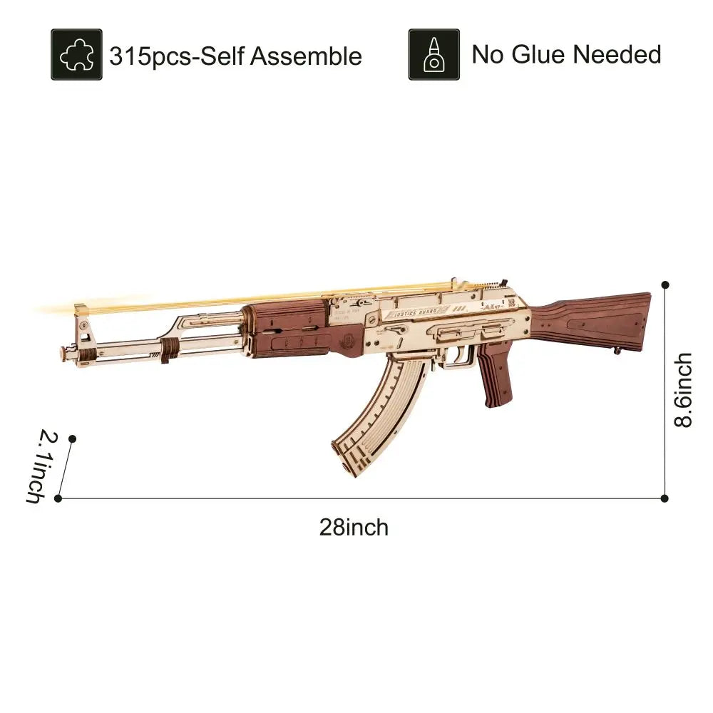 Robotime Rokr Automatic Rifle AK47 3D Wooden Gun Funny DIY Building Block Toys for Kids Adults Justice Guard Wooden PuzzleLQ901