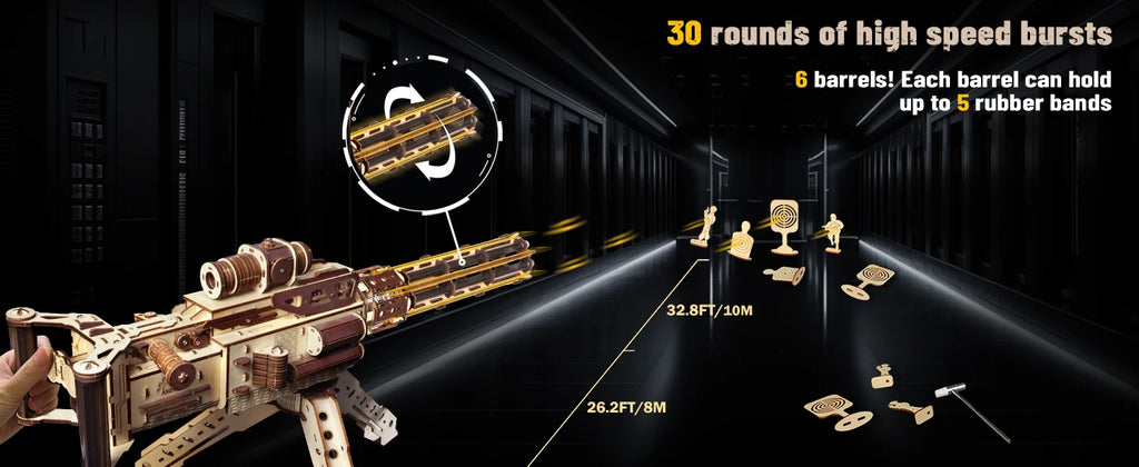 VATOS 3D Wooden Gatling Machine Gun Toy Christmas Gift for Kids Boy Adult 344pcs Wooden Puzzle Building Model Gun Shooting Games