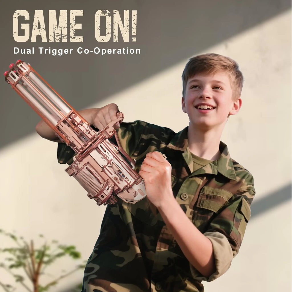 Robotime Rokr Rotating-Barrel Machine Gun Toy with Light 3D Wooden Puzzle for Kids Adults Building Block Rokr Puzzle Kits