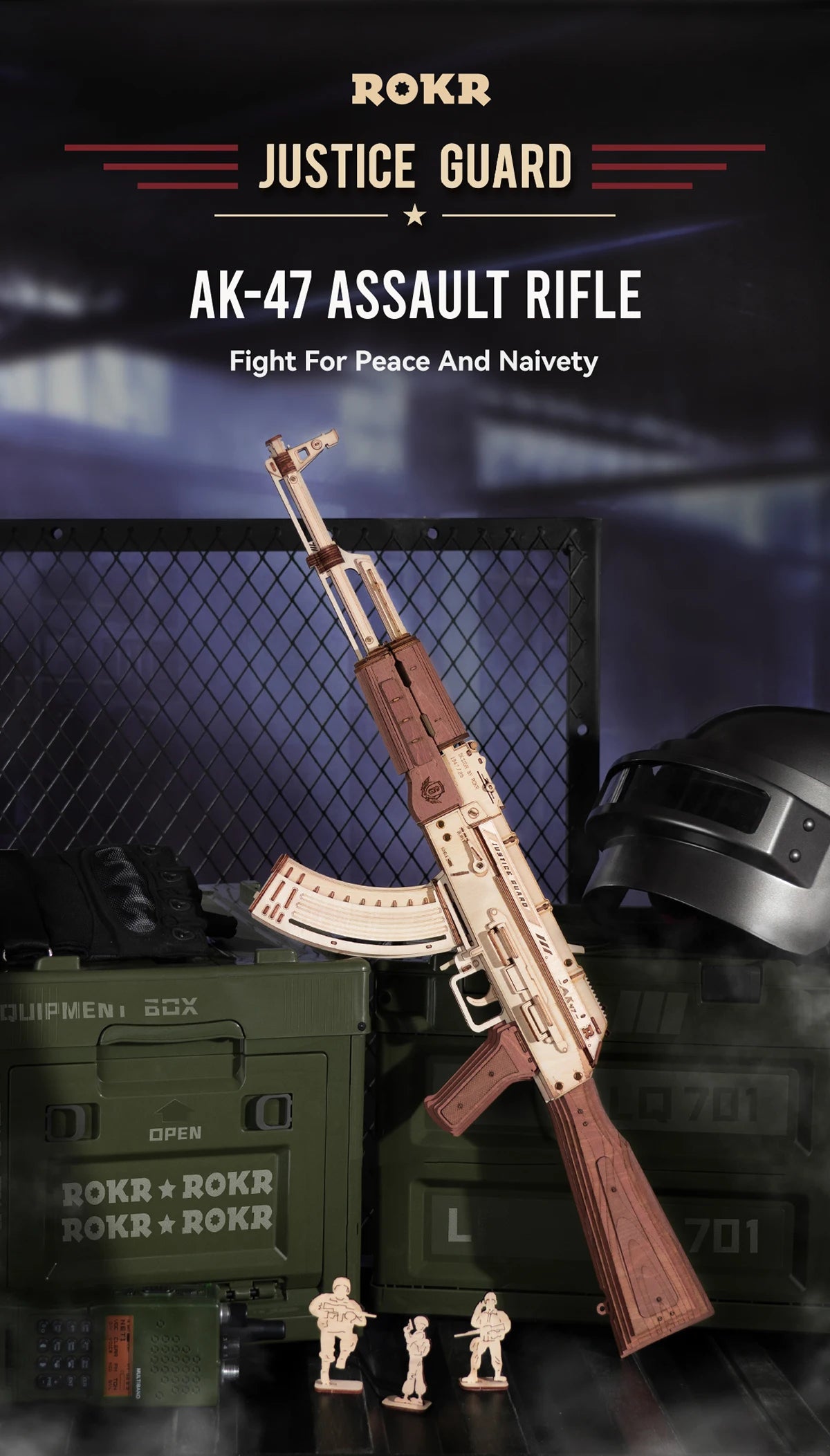Robotime Rokr Automatic Rifle AK47 3D Wooden Gun Funny DIY Building Block Toys for Kids Adults Justice Guard Wooden PuzzleLQ901
