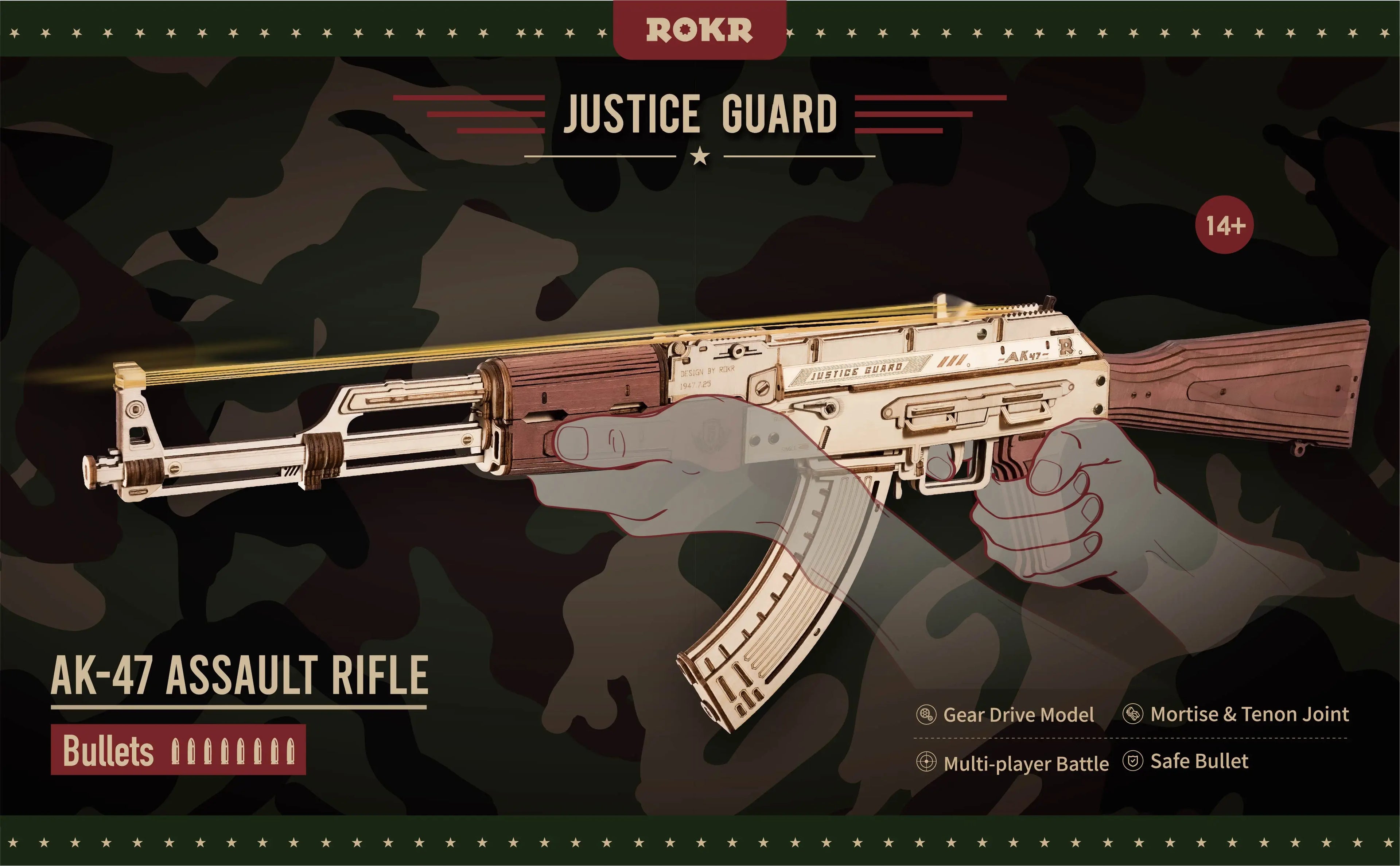Robotime Rokr Automatic Rifle AK47 3D Wooden Gun Funny DIY Building Block Toys for Kids Adults Justice Guard Wooden PuzzleLQ901