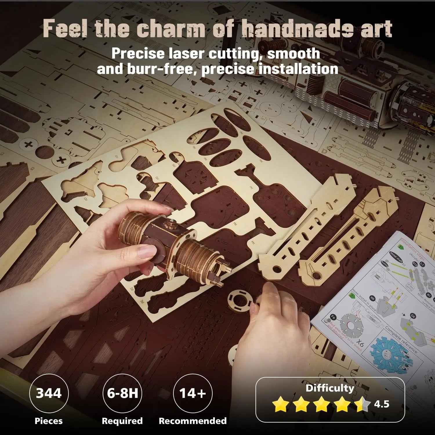 VATOS 3D Wooden Gatling Machine Gun Toy Christmas Gift for Kids Boy Adult 344pcs Wooden Puzzle Building Model Gun Shooting Games