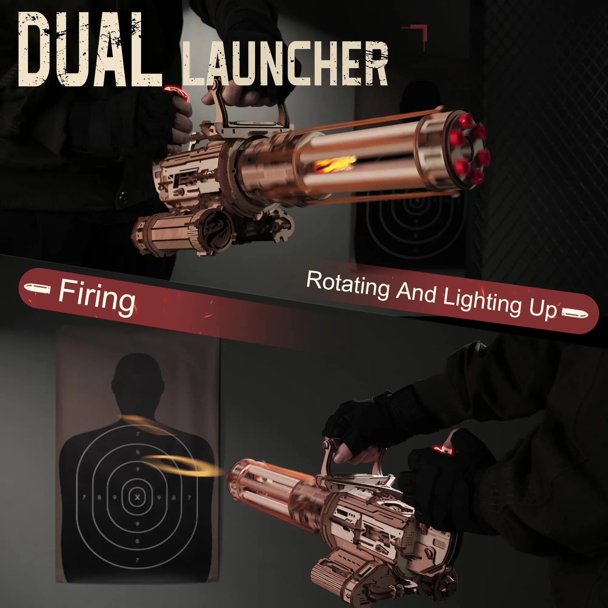 Robotime Rokr Rotating-Barrel Machine Gun Toy with Light 3D Wooden Puzzle for Kids Adults Building Block Rokr Puzzle Kits