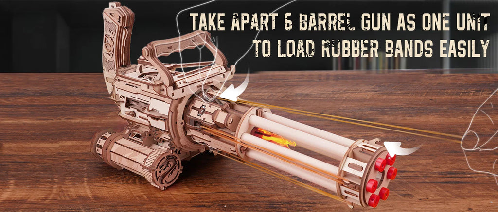 Robotime Rokr Rotating-Barrel Machine Gun Toy with Light 3D Wooden Puzzle for Kids Adults Building Block Rokr Puzzle Kits